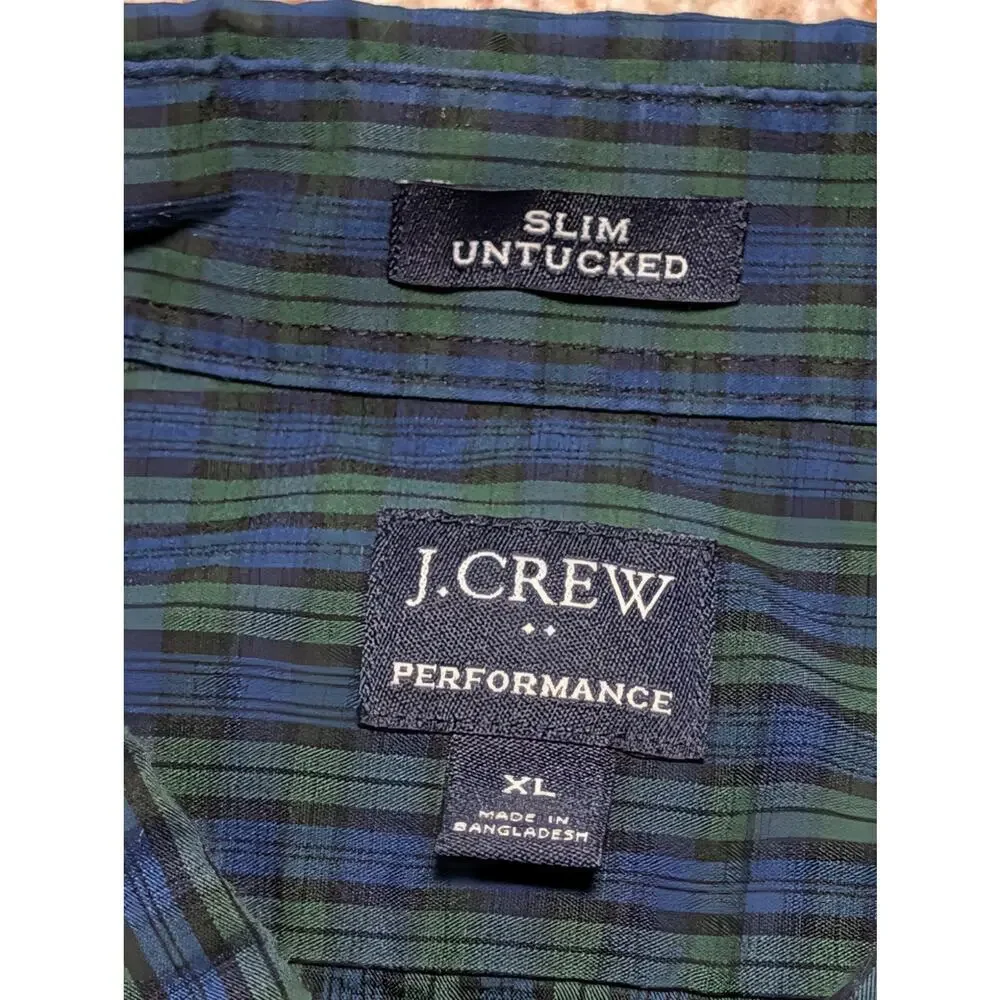 J. Crew button up, SLIM, UNTUCKED shirt, XL, green & blue plaid; Cotton Blend